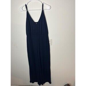 Lovers + Friends Jumpsuit Womens Medium Navy Blue Wide Leg Sleeveless V Neck